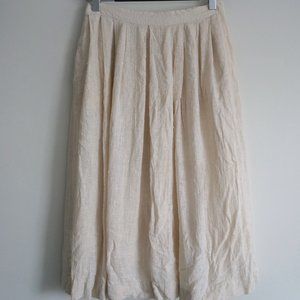 Cream Slub Linen/Cotton Pleated Midi Skirt